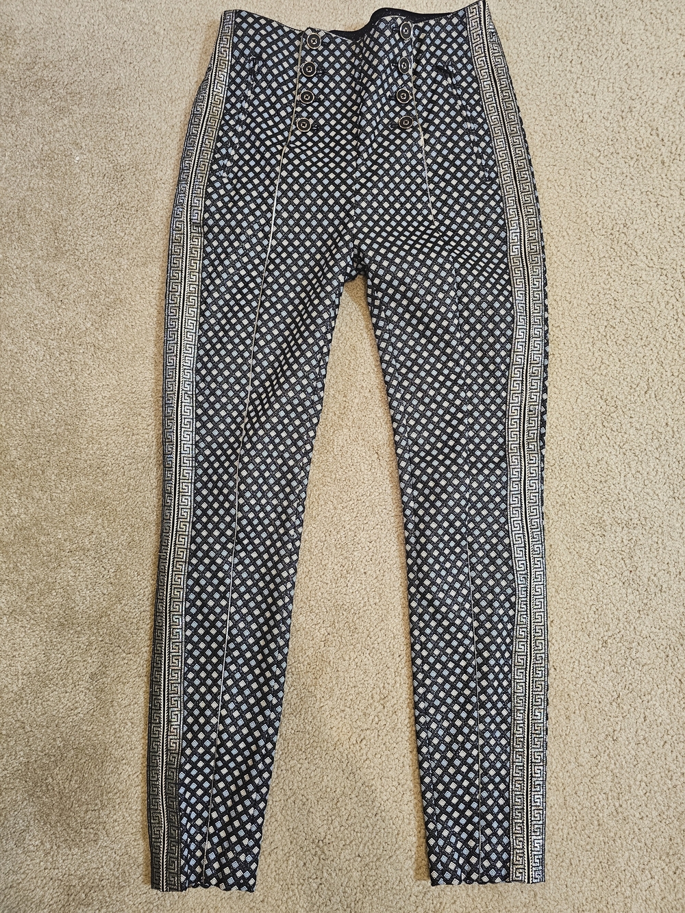 In Earnest High-Waist Navy Patterned Women’s Pant with Side Trim Size 4